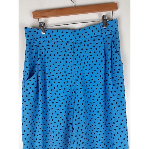 Zara Womens Blue Black Polkadot Pull On Wide Leg Cropped Pants Pockets L - Picture 2 of 7
